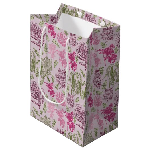 Botanische Pioen Eucalyptus Meisje Baby shower Medium Cadeauzakje (Voorkant Gekanteld)