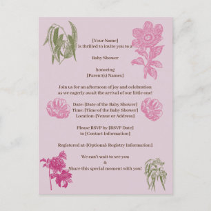 Botanische Pioen Eucalyptus Meisje Baby shower Uitnodiging Briefkaart