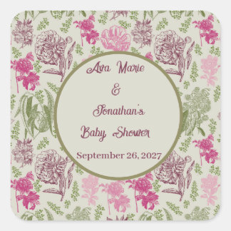Botanische Pioen Eucalyptus Meisje Baby shower Vierkante Sticker