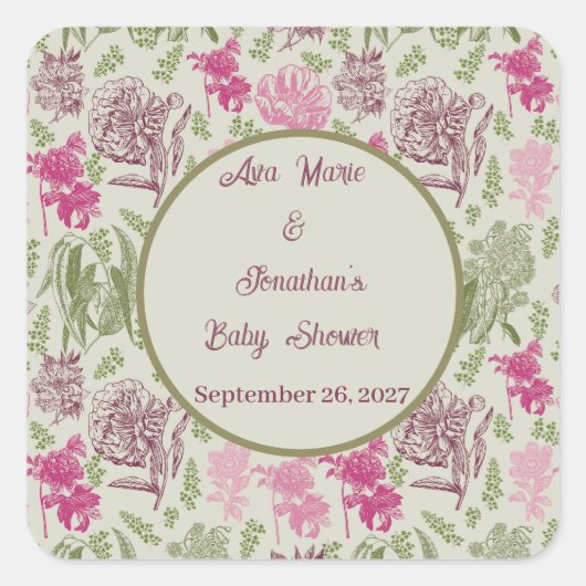 Botanische Pioen Eucalyptus Meisje Baby shower Vierkante Sticker (Voorkant)