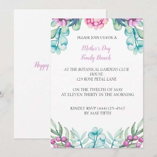 Botanische Pioen Moederdag Event Party Kaart (Voorkant / Achterkant)