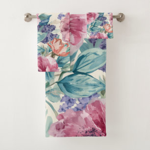 Botanische Pioen Waterverf Lavendel Bloesems Bloem Bad Handdoek