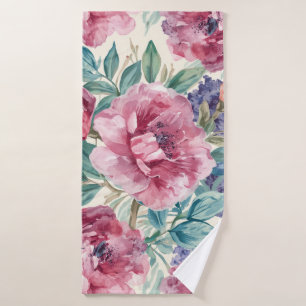Botanische Pioen Waterverf Lavendel Bloesems Bloem Badhanddoek