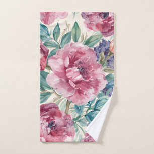 Botanische Pioen Waterverf Lavendel Bloesems Bloem Handdoek