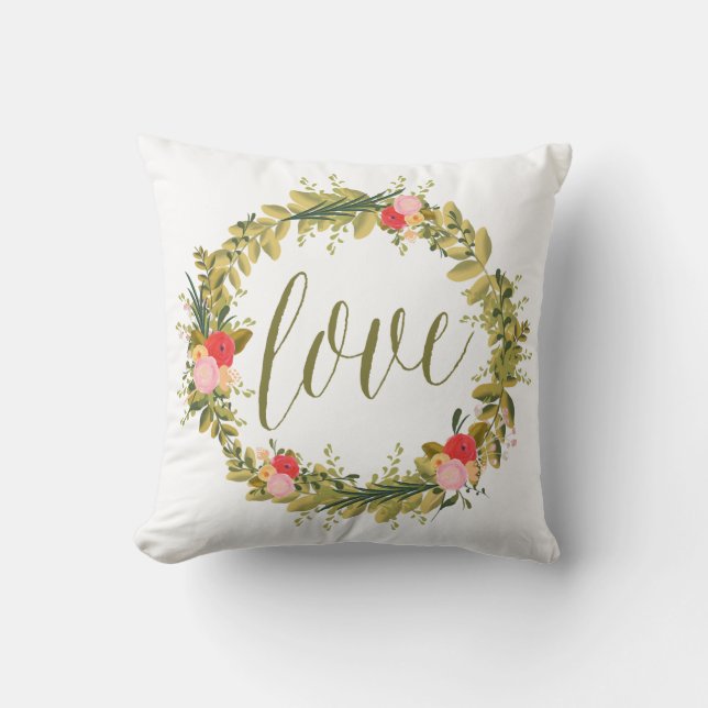 Botanische pioenen Bloemenkrans Love Pillow Kussen (Voorkant)