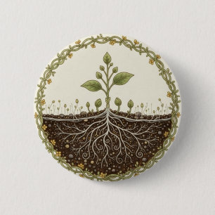 Botanische plant met wortels Natuur illustratie ku Ronde Button 5,7 Cm