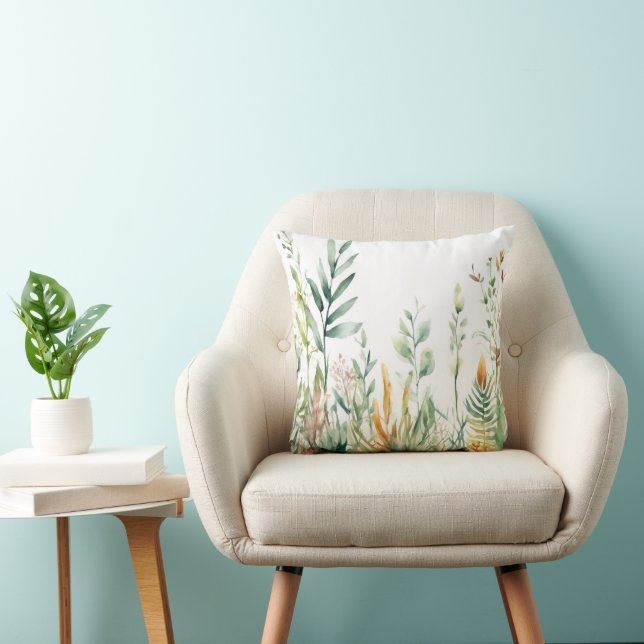 Botanische Planten Groen Wit Ontwerp 311 Kussen (Stoel)