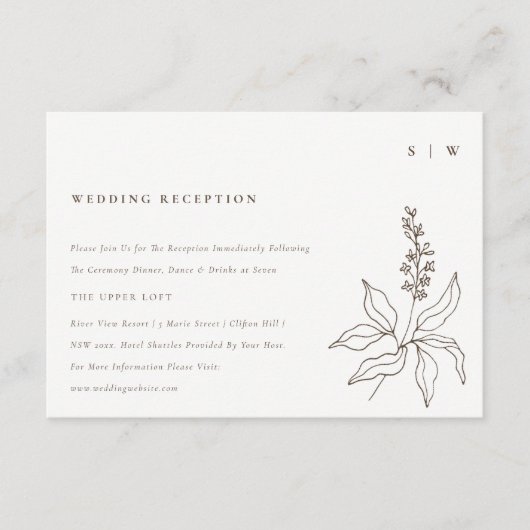 Botanische platenschets Monogram bruiloft Informatiekaartje (Voorkant)