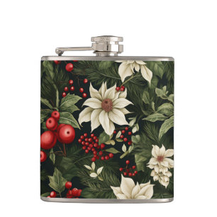 Botanische poinsettia kerstpatroon heupfles