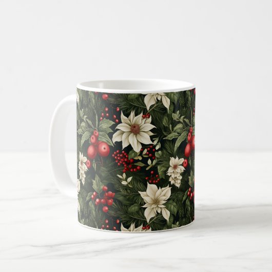 Botanische poinsettia kerstpatroon koffiemok (Voorkant links)