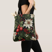 Botanische poinsettia kerstpatroon tote bag (Dichtbij)