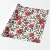 Botanische poinsettia rustieke kerst cadeaupapier (Uitgerold)