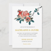 Botanische Pomegranaat Elegant Gold Wedding Kaart (Voorkant)