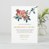 Botanische Pomegranaat Elegant Gold Wedding Kaart (Staand voorkant)
