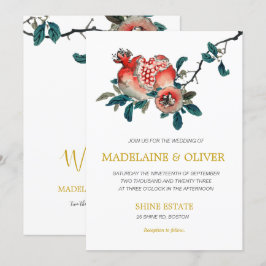 Botanische Pomegranaat Elegant Gold Wedding Kaart