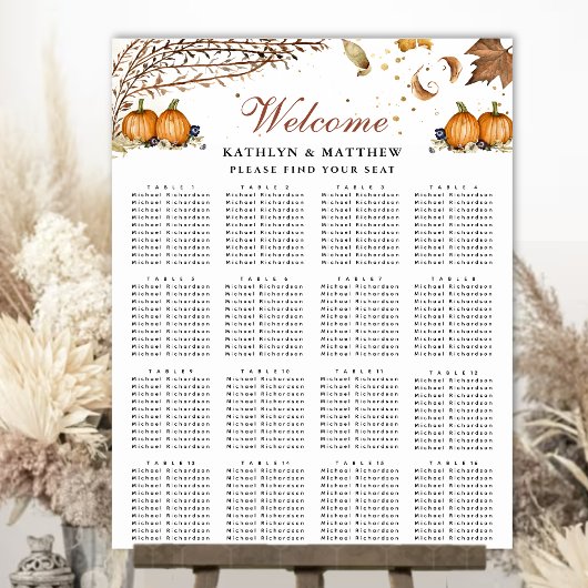 Botanische Pompoen Herfst Bruiloft 16 Tafel Zitpla Poster