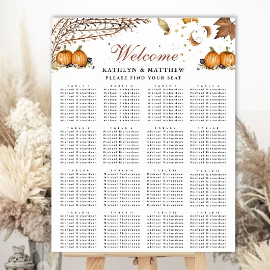 Botanische Pompoen Herfst Bruiloft 16 Tafel Zitpla Poster