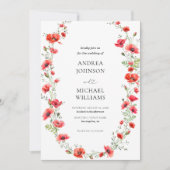 Botanische Poppy Lijst Bloemen Heart Script Weddin Kaart (Voorkant)