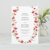 Botanische Poppy Lijst Bloemen Heart Script Weddin Kaart (Staand voorkant)