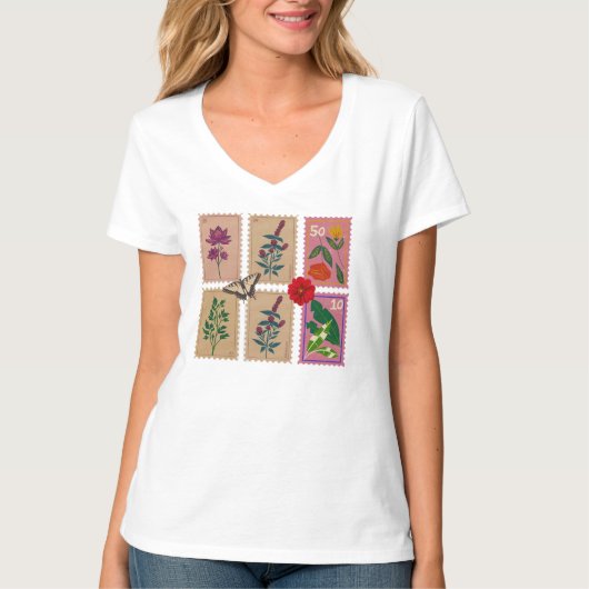 botanische postzegelkunst t-shirt (Voorkant)