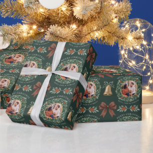 Botanische Prettig Kerst Foto Cadeaupapier