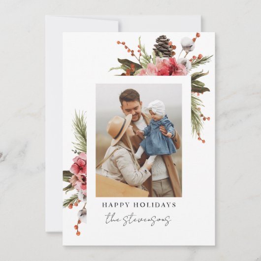 Botanische Prettige feestdagen Foto gepersonalisee Feestdagenkaart (Voorkant)