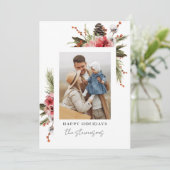 Botanische Prettige feestdagen Foto gepersonalisee Feestdagenkaart (Staand voorkant)