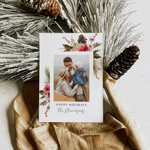 Botanische Prettige feestdagen Foto gepersonalisee Feestdagenkaart