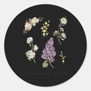  botanische print bloeiende bomen lila appel ronde sticker