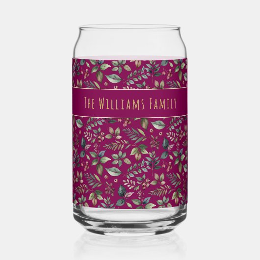 Botanische Print Kerst Diep Rood Gepersonaliseerd Blikvorm Glas (Achterkant)