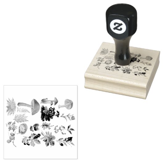 Botanische producten en  paddenstoelen rubberstempel (Gestempeld)