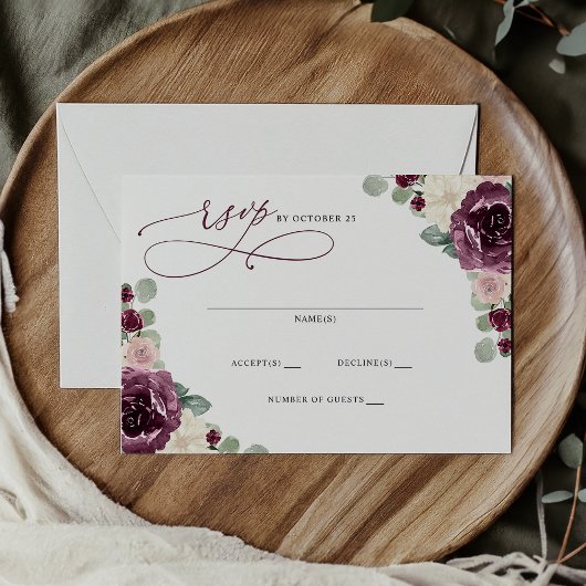 Botanische Pruim Goud Bloemen Bruiloft RSVP Briefkaart
