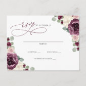 Botanische Pruim Goud Bloemen Bruiloft RSVP Briefkaart (Voorkant)