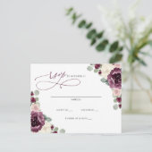 Botanische Pruim Goud Bloemen Bruiloft RSVP Briefkaart (Staand voorkant)