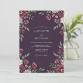 Botanische pruim magenta bloemblad bruiloft kaart (Staand voorkant)