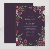 Botanische pruim magenta bloemblad bruiloft kaart (Voorkant / Achterkant)