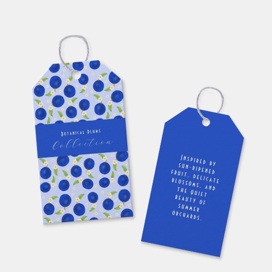 Botanische pruimen collectie blauw cadeaulabel