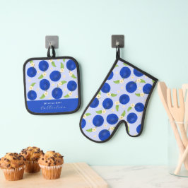 Botanische Pruimen Collectie Blauw Ovenwant & Pannenlap Set