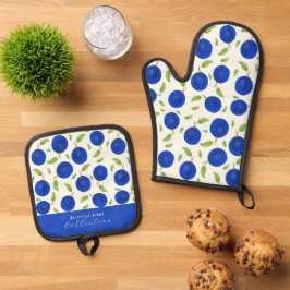 Botanische pruimen collectie ivoor ovenwant & pannenlap set
