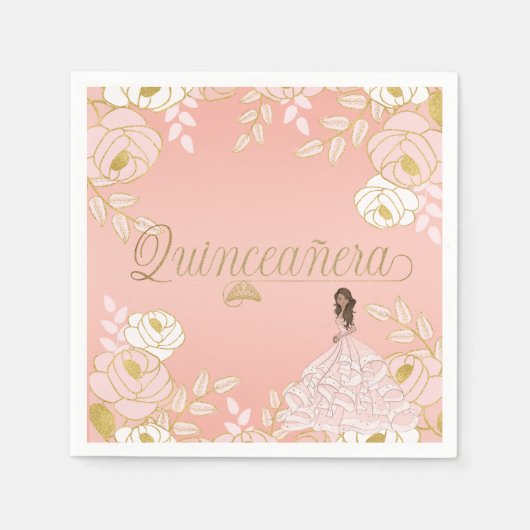 Botanische Quinceanera in White Pink and Gold Servet (Voorkant)