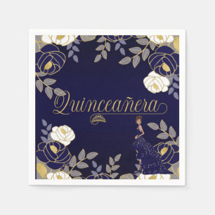 Botanische Quinceanera in wit en marineblauw Servet