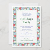 Botanische Rand Blauw Wit Rode Feestdagen Partij Kaart (Voorkant)