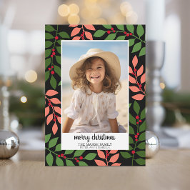 Botanische rand koraal zwart - verticale foto feestdagenkaart