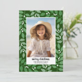 Botanische Rand met Fotoscript Vrolijk Kerstfeest Feestdagenkaart (Staand voorkant)