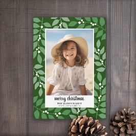 Botanische Rand met Fotoscript Vrolijk Kerstfeest Feestdagenkaart