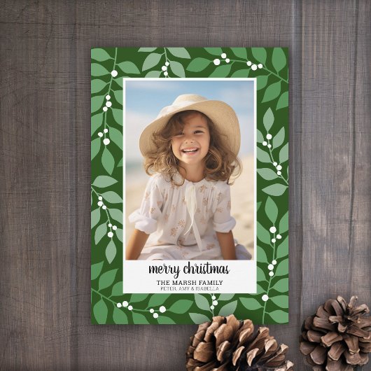 Botanische Rand met Fotoscript Vrolijk Kerstfeest Feestdagenkaart