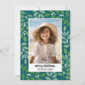 Botanische Rand met Fotoscript Vrolijk Kerstfeest Feestdagenkaart (Voorkant)