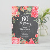 Botanische Red Floral 60th Birthday Invitation Kaart (Staand voorkant)