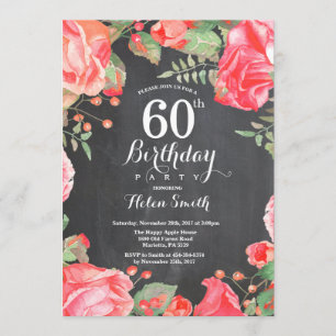 Botanische Red Floral 60th Birthday Invitation Kaart
