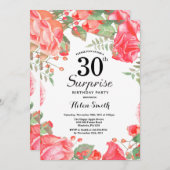 Botanische Red Floral Surprise 30th Birthday Kaart (Voorkant / Achterkant)